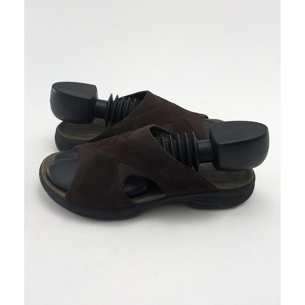 Womens Merrell Topo Cross Side On Brown Suede Leather Neoprene Sandals Size 11